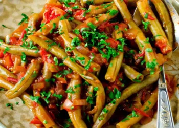 Fasole verde la tigaie cu roșii și usturoi