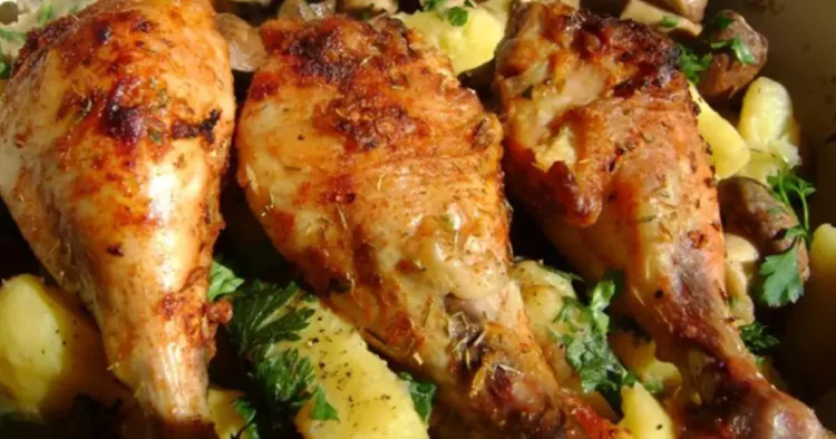 Copănele de pui frecate cu usturoi cu cartofi la cuptor, un preparat tradițional românesc!