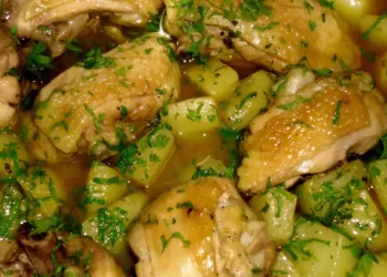 Tocaniță de cartofi tradițională cu carne de pui și pătrunjel