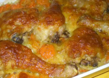 Pulpe de pui la cuptor pe pat de orez cu legume