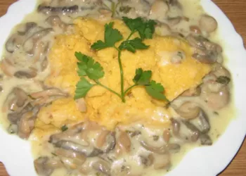 Ciulama de ciuperci de post cu mamaliguță. Un prânz absolut delicios și sățios