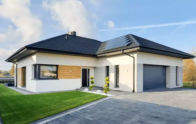 Proiect casa PARTER in forma de L cu GARAJ dublu si TERASA