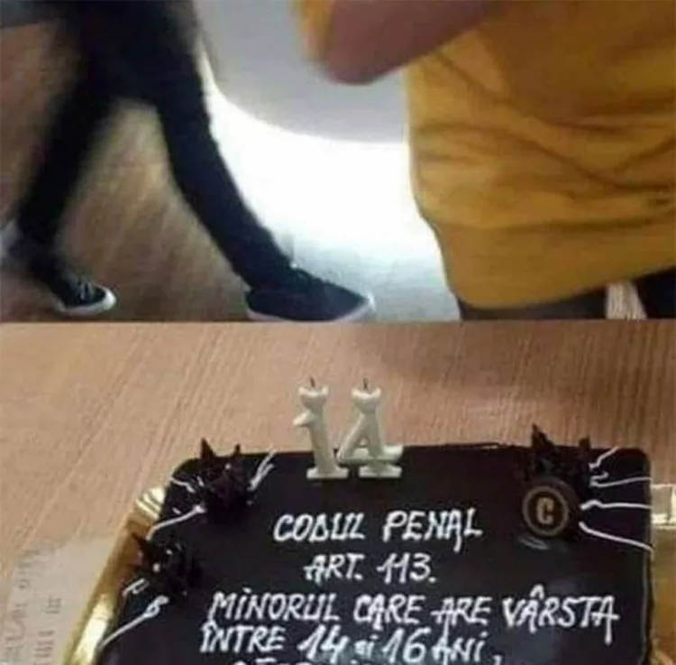 Ce a scris un român pe tortul fiului lui, Mihai: „Codul Penal, art. 113: Minorul care…”