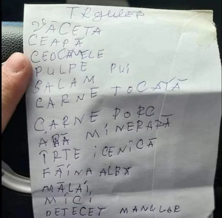 Râzi cu lacrimi. Ce a putut să scrie un român pe lista de cumpărături. ”Văceta, făina alba, îrte icenică, mici, apă minerară, …”