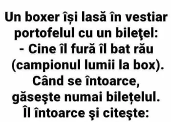 Un boxer isi lasa in vestiar portofelul cu un biletel: