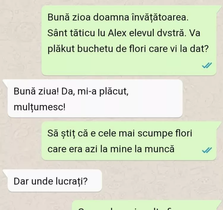 Buna zioa doamna învățătoarea. Sânt tăticu lu Alex elevu dvoastră