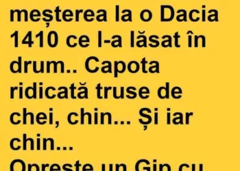 La marginea drumului unul de vreo 75 de ani meșterea la o Dacia 1410 ce l-a lăsat în drum