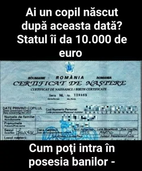 Ai un copil născut după aceasta dată? Statul îi da 10.000 de euro