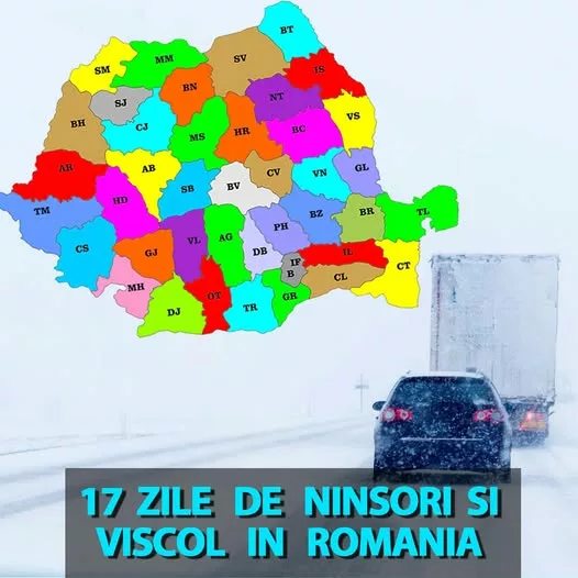 17 zile de viscol și ninsori în luna ianuarie, în România, potrivit meteorologilor EaseWeather