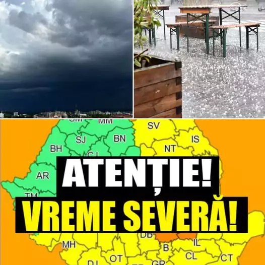 Cod galben de furtuni în peste jumătate din țară. Avertizare ANM: ploi torențiale, grindină și vijelii