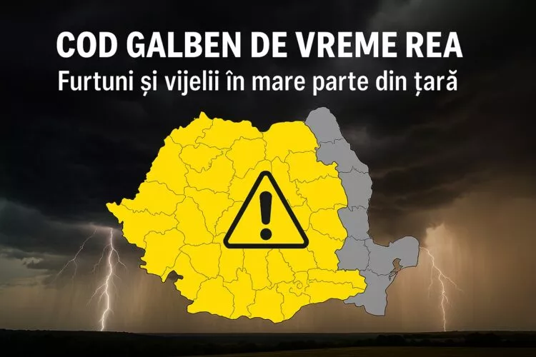 România, sub dublu cod galben pe 17 iunie 2025: Furtuni violente în nord și centru, caniculă extremă în sud