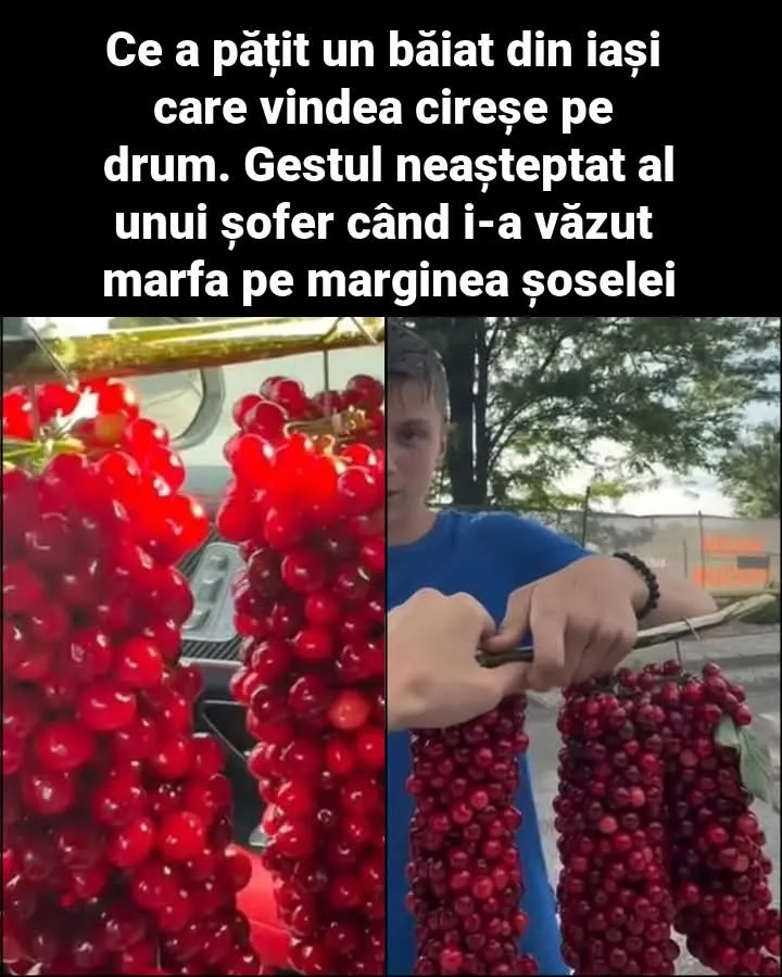 Un băiat din Iași a devenit viral după ce a vândut cireșe „în buchete” la marginea drumului