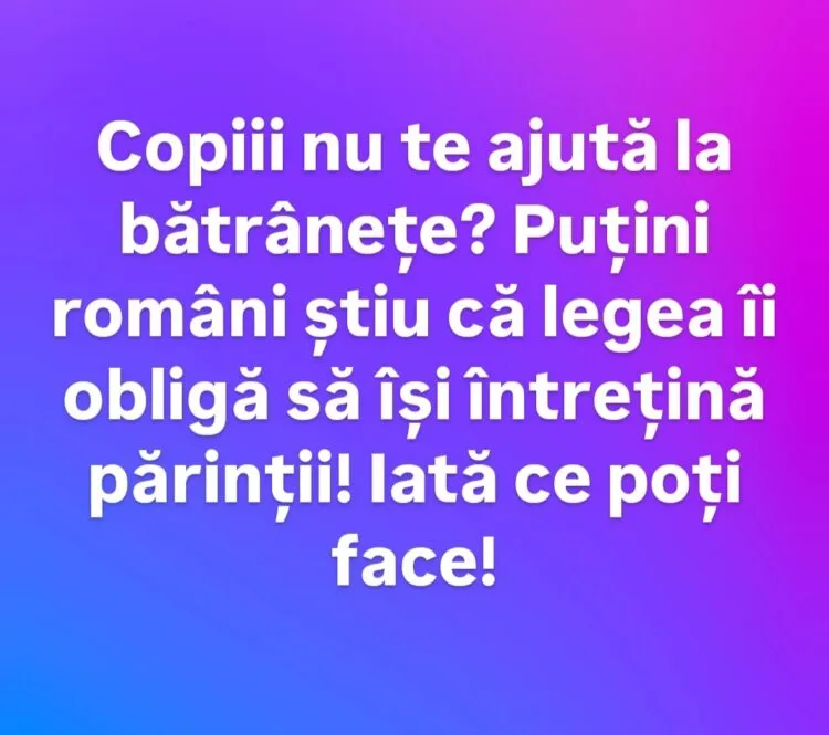 Copiii pot fi obligați prin lege să-și întrețină părinții la bătrânețe. Ce condiții trebuie îndeplinite